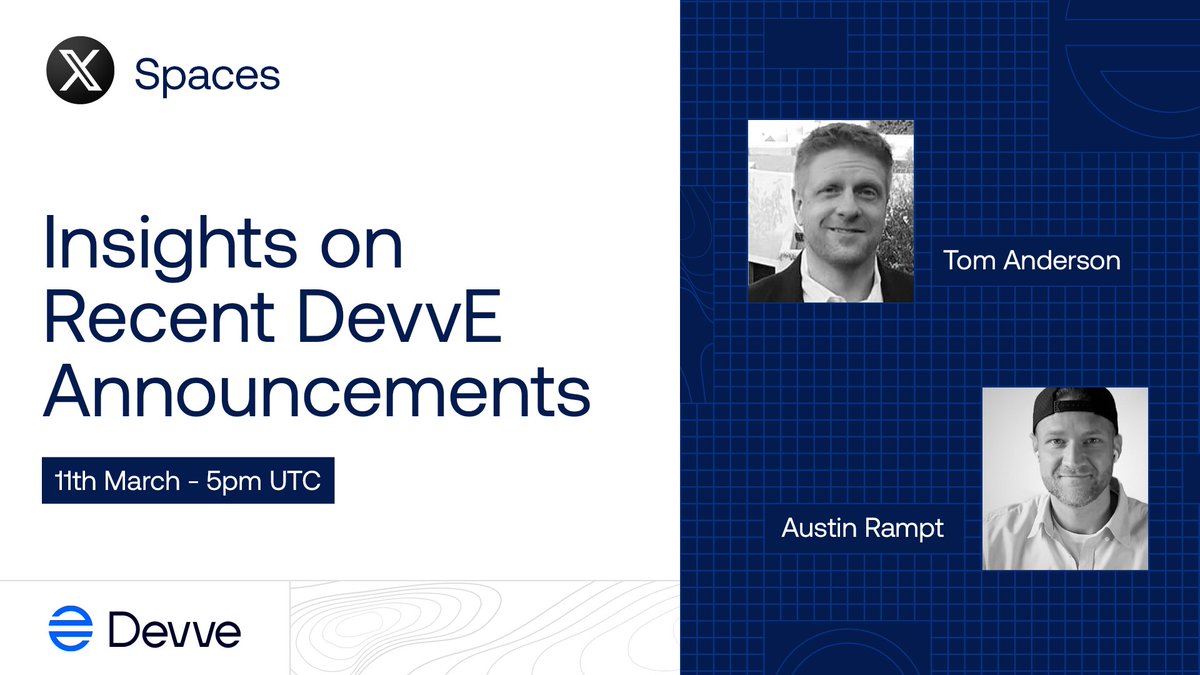 DevveEcosystem's tweet photo. 🚀 Don't miss this!

Join Austin & Tom Anderson (creator of DevvX) as they unveil DevvProtect – Devve’s patented Fraud, Theft & Loss protection.

And hear more exciting news about @DevvExchange!

🎙 11th March | 5PM UTC