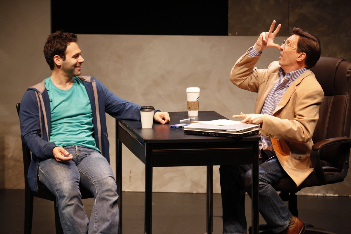TBTBTheater's tweet photo. YOU CAN’T SAY THAT ON TELEVISION! Robert (Warren Kelly) (right) teaches Jerry (Jonathan Todd Ross) (left) how to say “ORGASM” in ASL in Bruce Graham’s “THE AH FACTOR” at the Kennedy Center. #WarrenKelly #JonathanToddRoss #BruceGraham #KennedyCenter #ASL #TheaterAsATeachingTool #TBTB