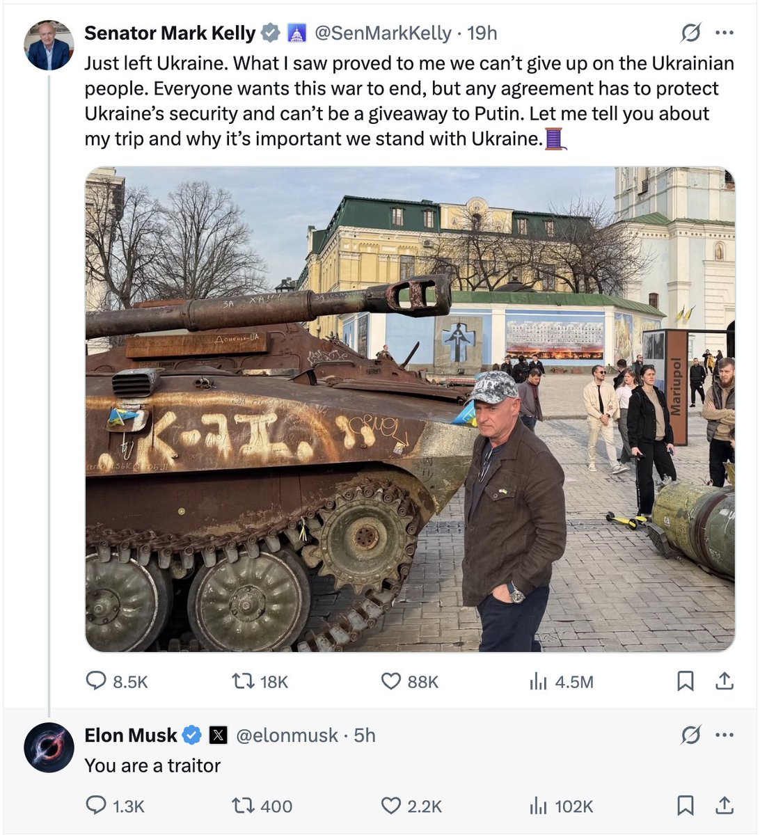 Elon calls a US Senator "a traitor" because he visited Ukraine and said we should support them? What the fuck is wrong with you <a href="/elonmusk/">Elon Musk</a>