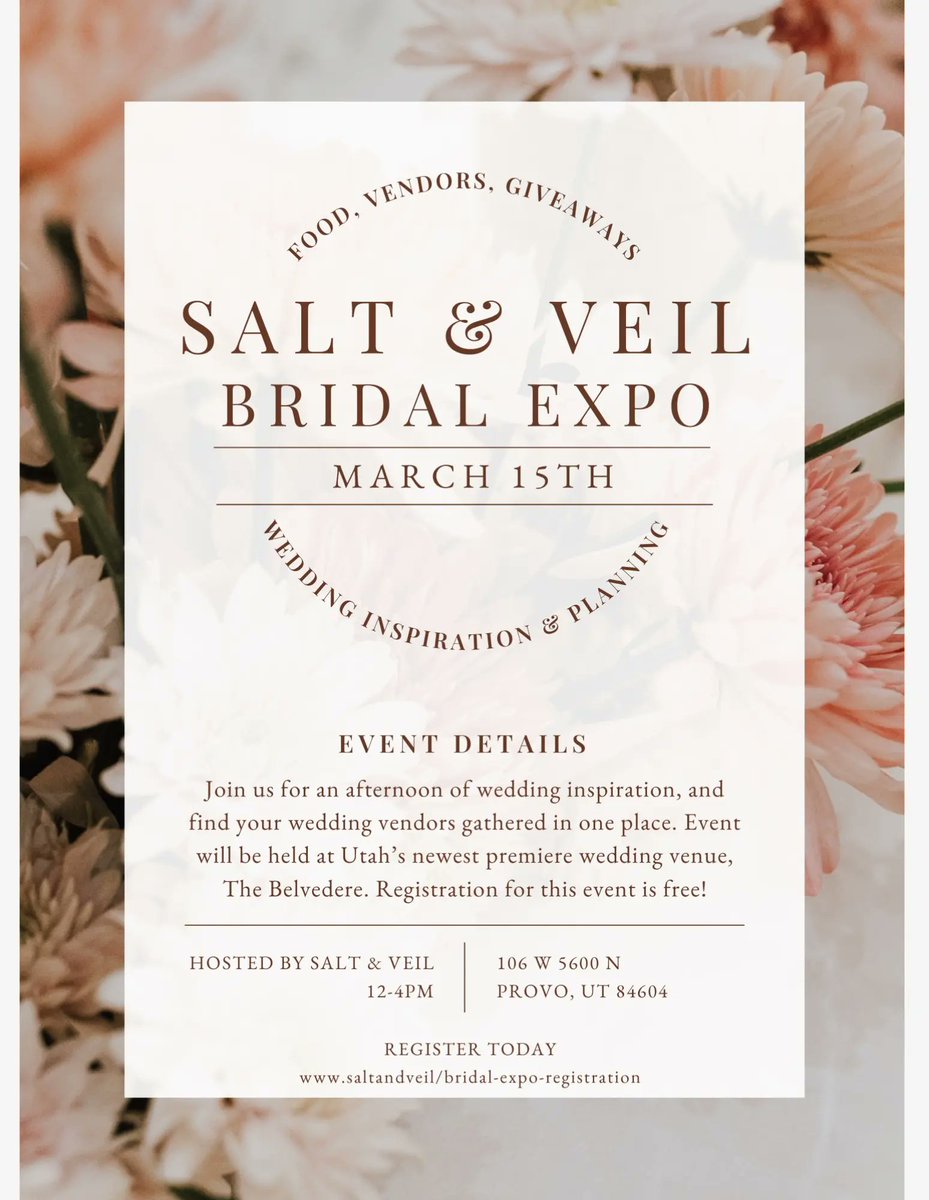 AllOutEvent's tweet image. We are beyond excited to be a part of the Salt and Veil Bridal Expo this weekend! Come see us in Provo at The Belvedere ( @thebelvedereprovo )🧡✨️
.
.
#bridalexpo #wedding #weddinginspiration #bridetobe #weddingday #bride #utah #weddingplanner #weddingvendor