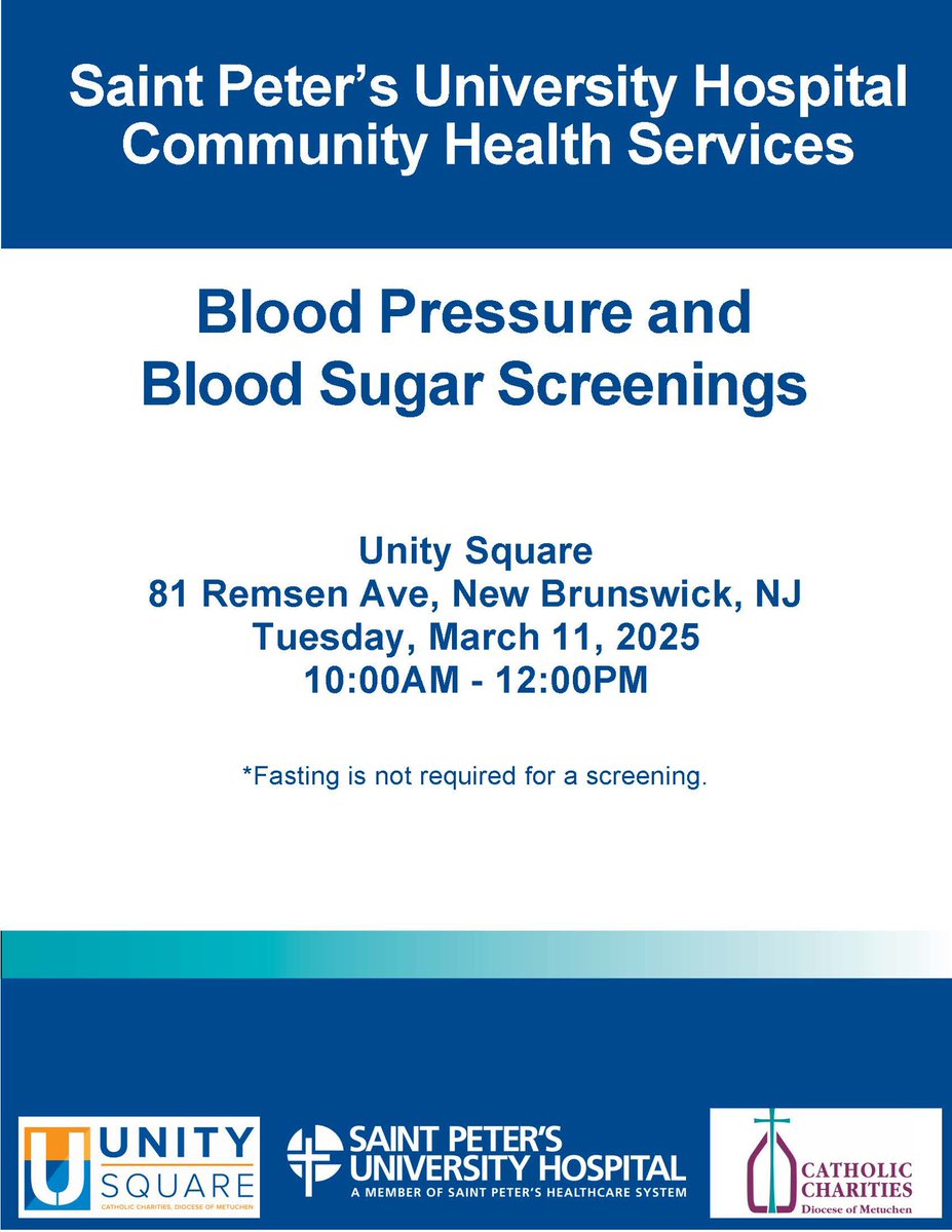CCDOM1's tweet image. Tomorrow, March 11th, @sphcs_news Peter’s University Hospital will be conducting health screenings at Unity Square for anyone interested. 

This is a great opportunity for community members to check in on their health!

#ccdom #unitysquare #communityevents #communitypartners
