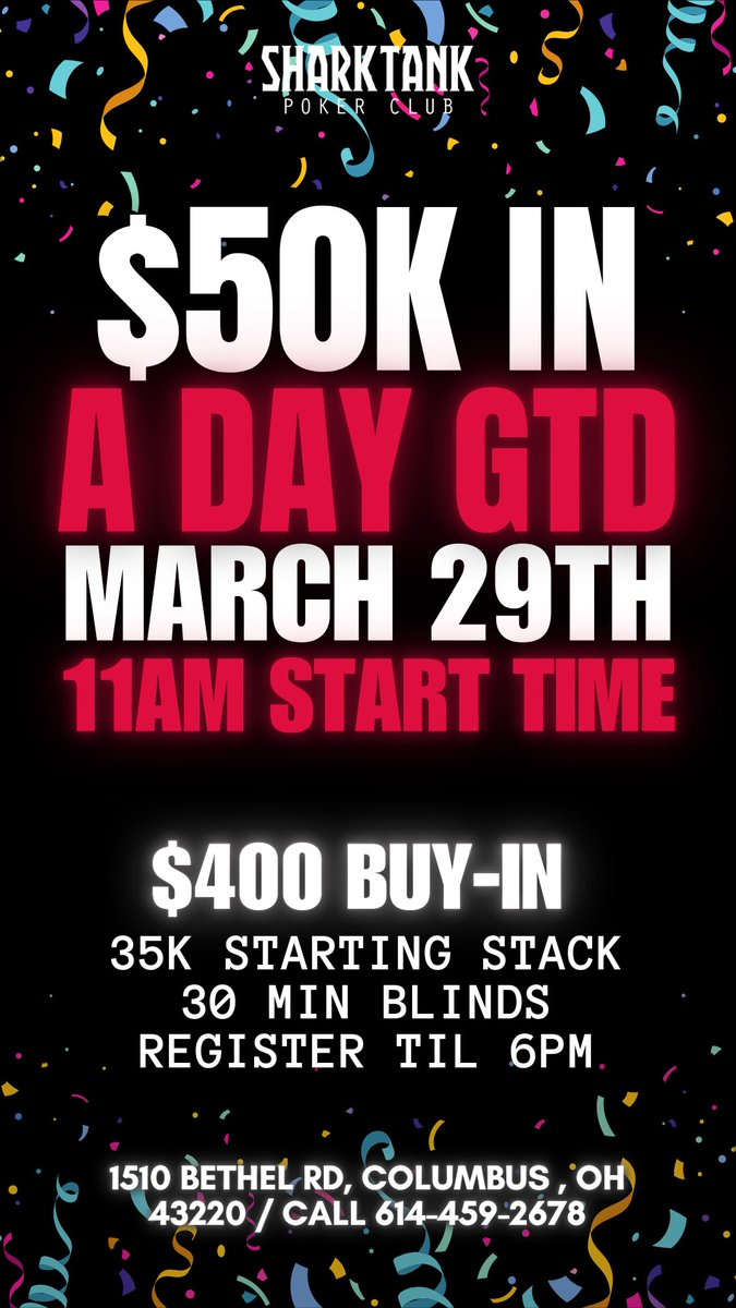 $50K in a single day March 29th at 11am!

Complete the steps below to score a FREE $400 Seat! 🔻🦈

1. Repost this post
2. Tag 2 friends
3. Look for us to go live on our Facebook page March 28th as we announce our winner!

(Complete the same steps on Facebook for another entry!)