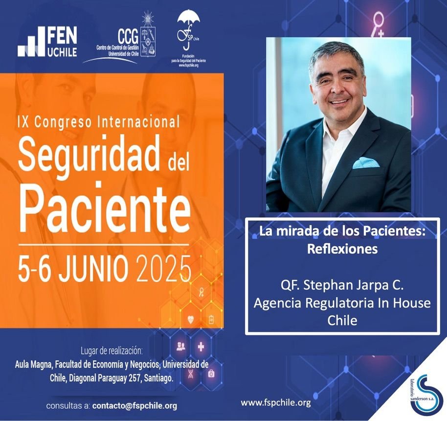 El próximo 5 y 6 de junio se realizará el IX Congreso Internacional de Seguridad del Paciente, que contará con la participación de nuestro Vicepresidente, el QF. Stephan Jarpa y su tema "La mirada de los Pacientes: Reflexiones". 
En el Aula Magna de la Fac de Economía <a href="/fenuchile/">FEN U. de Chile</a>