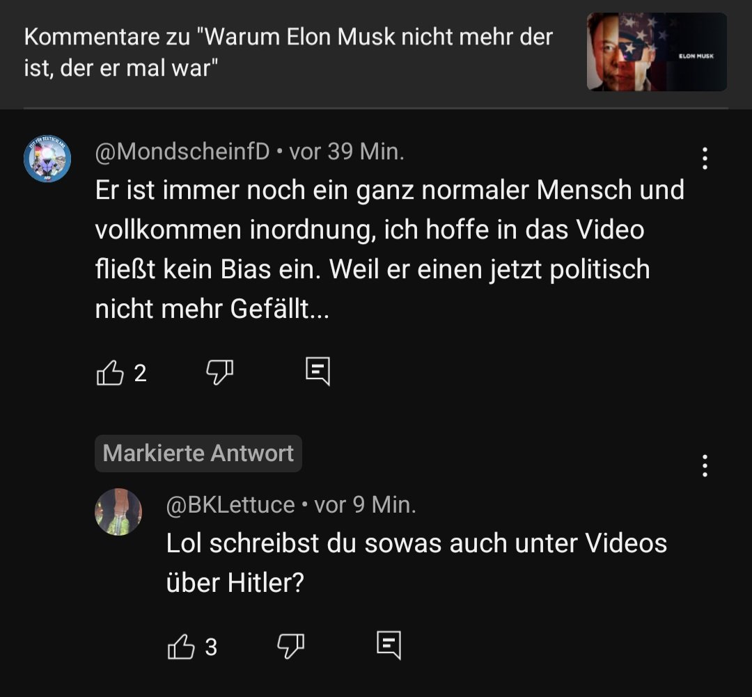 Ich dachte gerade ich seh nicht recht, aber nein... die hat gerade <a href="/elonmusk/">Elon Musk</a> mit Hitler verglichen 💀
