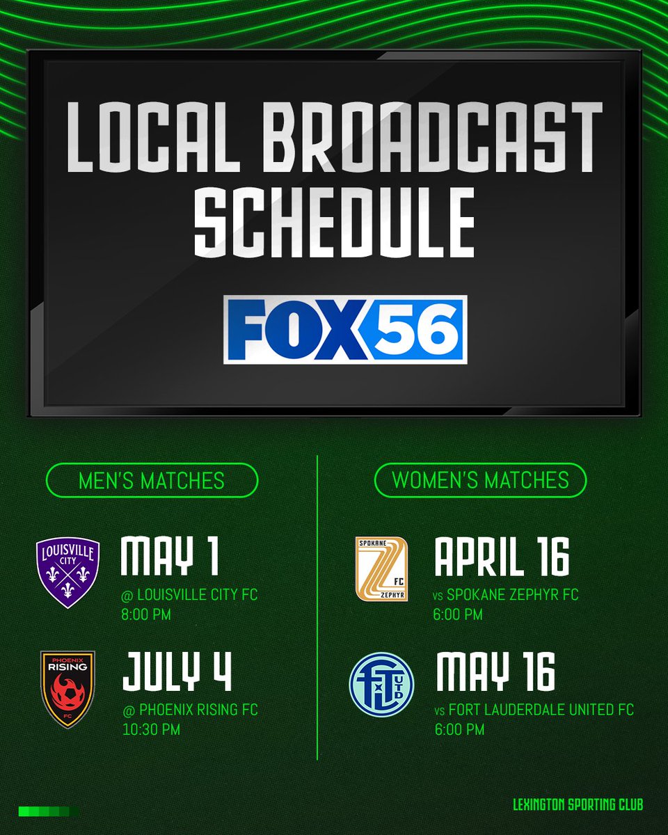 LexSporting's tweet photo. 𝑳𝒐𝒐𝒌 𝑴𝒐𝒎 𝒘𝒆'𝒓𝒆 𝒐𝒏 𝑻𝑽!!! 📺

Our local TV partner @FOX56News will be broadcasting four of our matches this year 🙌

#LexGo https://t.co/bv6Ekzh7ex