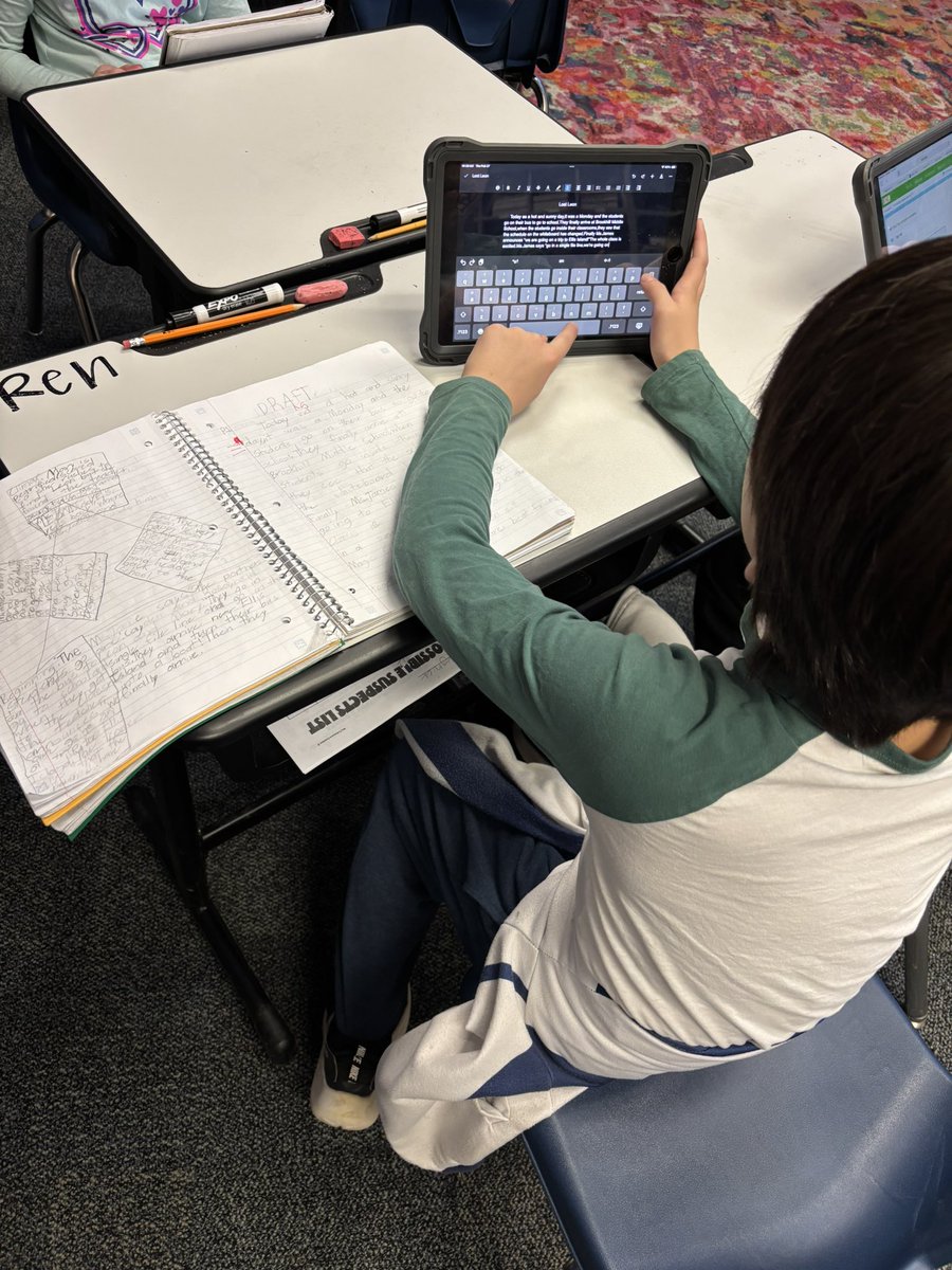Mrs_Prueter's tweet photo. We’ve been working hard typing our partner fantasy narratives! The prompt was to write a Magic School Bus fantasy narrative about a field trip to a northeast landmark. @RStar512 https://t.co/u15klfjFQo