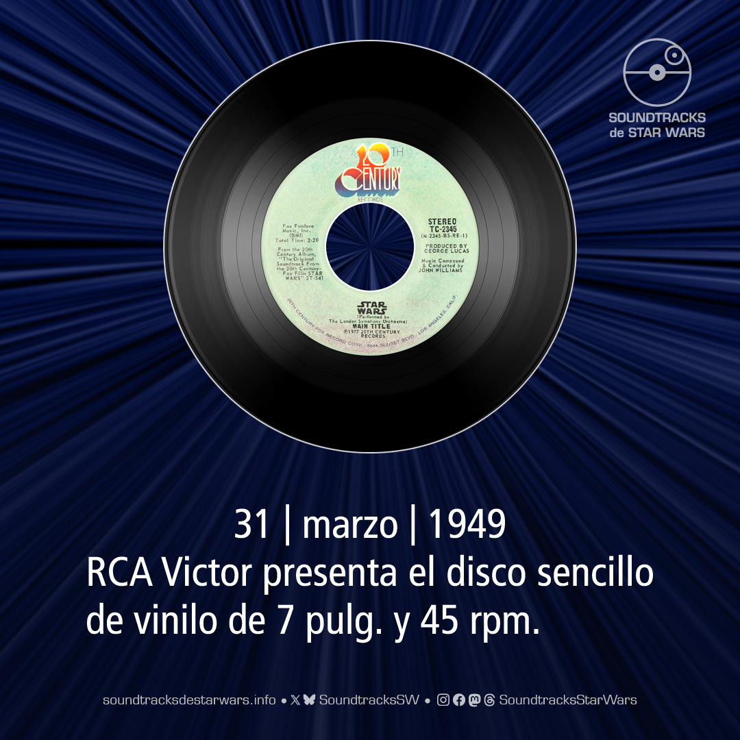 SoundtracksSW's tweet image. El 31 de marzo de 1949 RCA Victor presenta el disco sencillo de vinilo de 7 pulg. y 45 rpm.

On March 31, 1949, RCA Victor released the 7-inch, 45-rpm vinyl single.

#7inchsingle