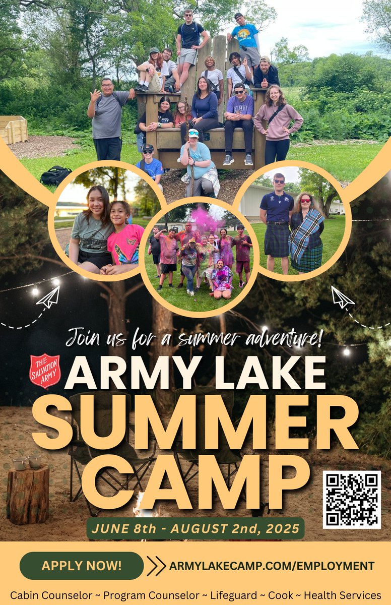 Our summer camp is hiring! Apply at armylakecamp.com/employment