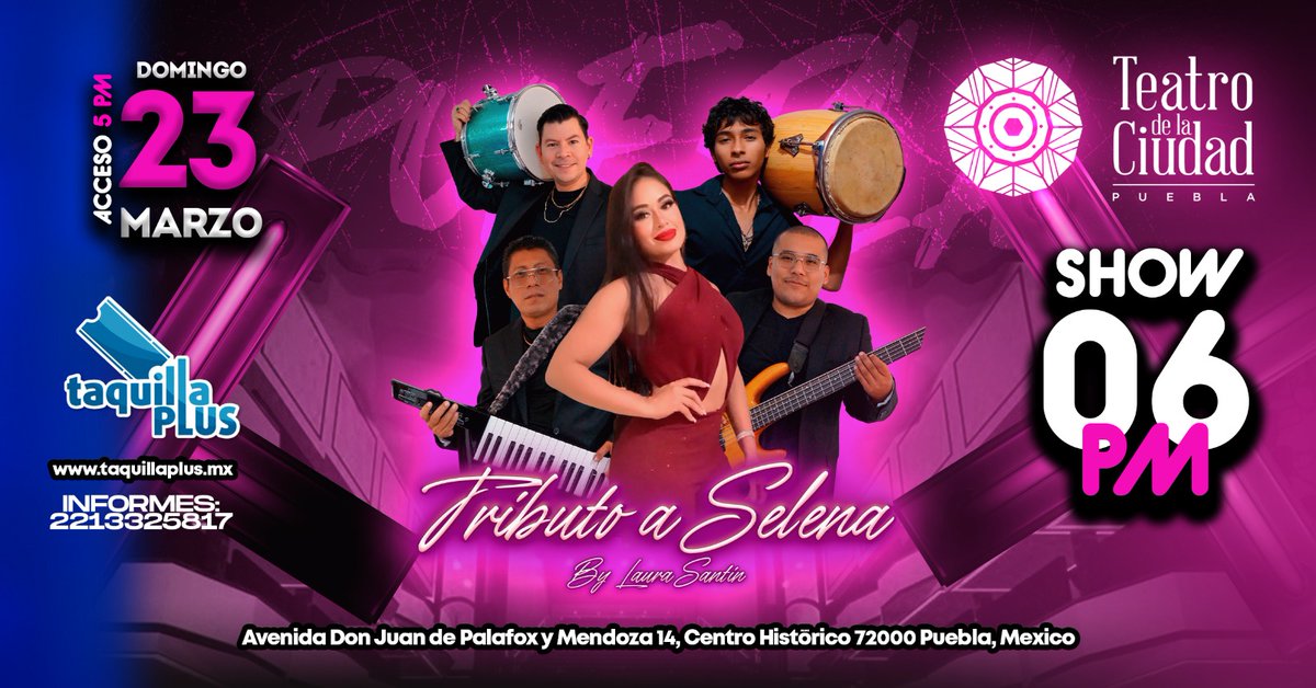 Amigos de #Puebla recuerden que tenemos punto de venta físico en #PlazaDorada y #GaleriaLasAnimas 💜👌

📆 Domingo 23 de marzo 
⌚ Show time 6:00 pm 
📍Teatro de la Ciudad 
🎫 Taquilla Plus 
📱 Inf al 222 109 2588

#REDNOTICIAS🌐
#SelenaVive #TributoASelena #AllStarCircusCenter