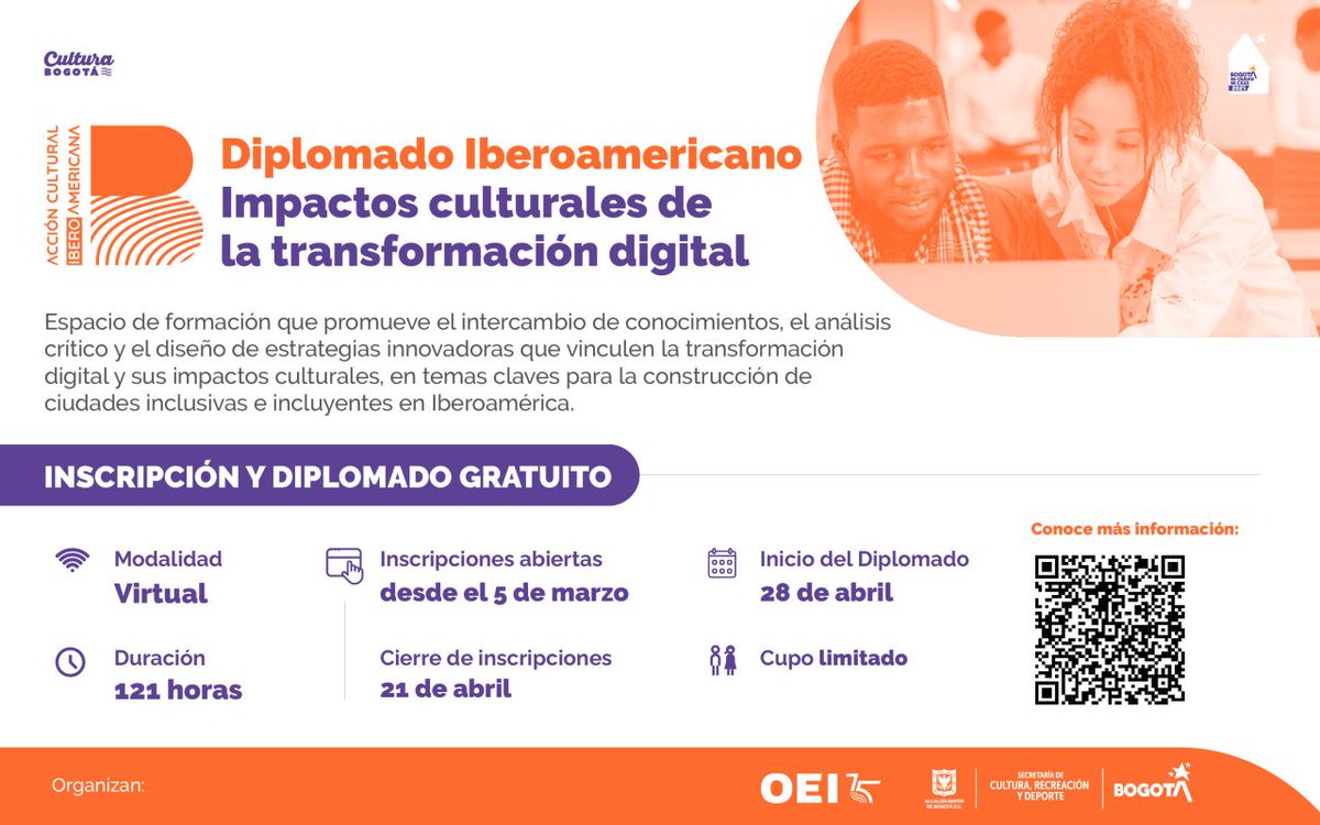 relaceorg's tweet photo. Lunes de #ConvocatoriaEducativa 
🌍 Este diplomado gratuito busca fortalecer el análisis crítico y la creación de estrategias innovadoras para aprovechar la transformación digital en el sector cultural. 

📝 ¡Inscríbete hoy! 🔗 https://t.co/PdgNTMscPT 

#OIE #Diplomado #RELACE https://t.co/pYAAKdSDCP