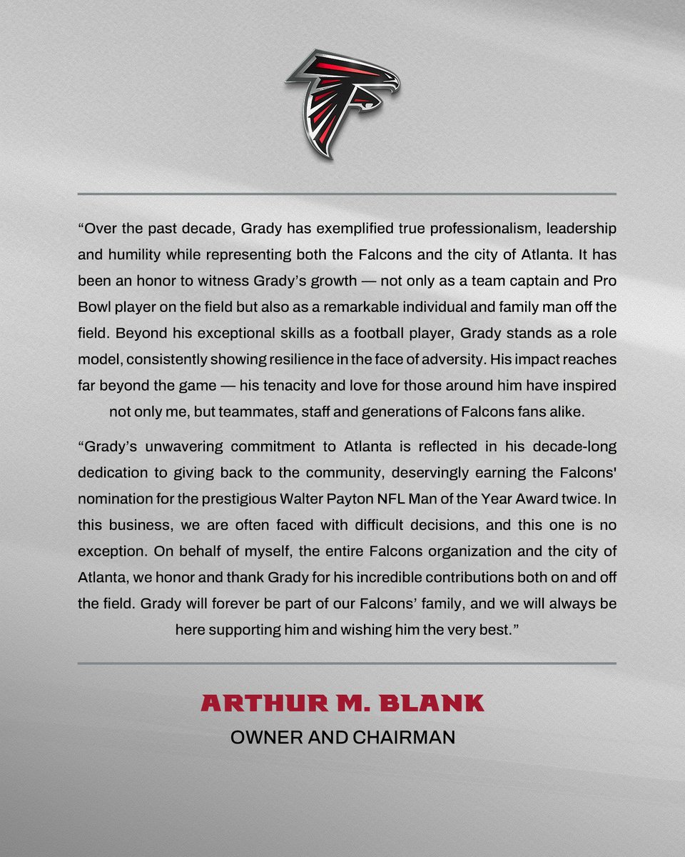 A statement from Arthur M. Blank on Grady Jarrett