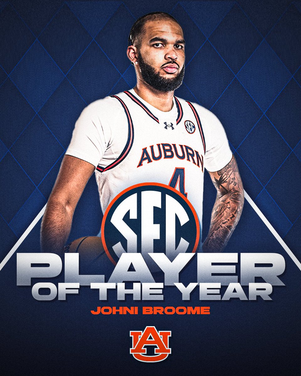 2025 #SECMBB Player of the Year

🐅 Johni Broome, <a href="/AuburnMBB/">Auburn Basketball</a> 

🔗 secsports.social/mbbawards25