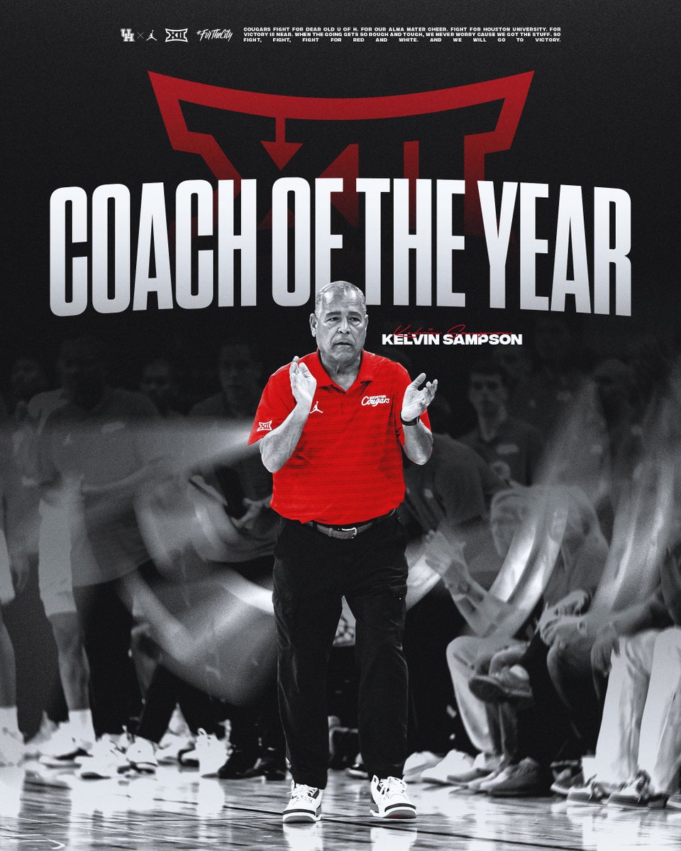 • Two straight <a href="/Big12Conference/">Big 12 Conference</a> regular-season titles

• Led first school in more than a century to join a major conference and accomplish that feat

• 10 straight 20-win seasons

<a href="/CoachSampsonUH/">Coach Kelvin Sampson</a> is the Big 12 Coach of the Year!

#ForTheCity x #GoCoogs