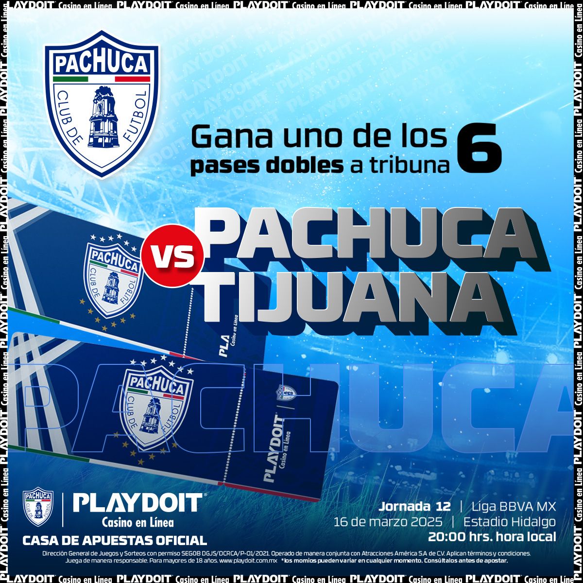 Tuzos's tweet photo. ✨ | ¡La suerte está con los Tuzos!

Gana 1 de los 6 pases dobles en tribuna que el tío @playdoitmexico trae para ti y acompáñanos en nuestro partido de este domingo . 🏟️ 

‼️ Checa bien los pasos.

Tienes hasta el jueves a las 12:00hrs para participar 

#PlaydoitEsTuzo
#PachucaSomosTodos🤍💙 | #PACTij