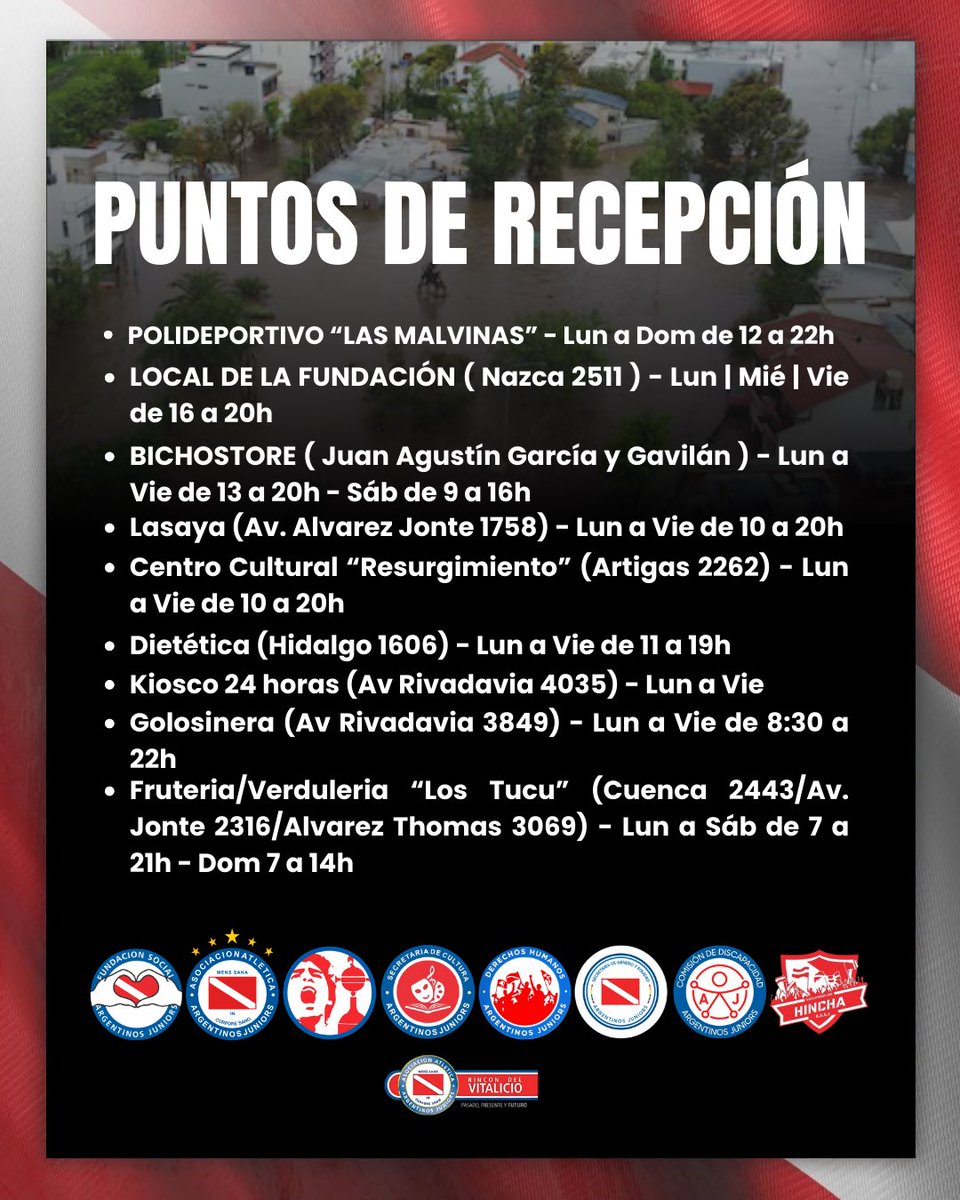 FundacionAAAJ's tweet photo. COLECTA POR BAHÍA BLANCA 🫂🐞

📅 18:00HS – PREVIA DEL PARTIDO VS. ALDOSIVI
📍 Ingresos de Gavilán y Boyacá.

También podés acercar tu donación en los diferentes puntos de recepción detallados en la publicación.

Tu ayuda es fundamental. ¡Sumate y hagamos la diferencia! ❤️

#AAAJ https://t.co/TjIfcewflv