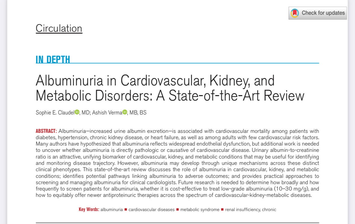 Ashish Verma, MD (@ashunephro) on Twitter photo Thrilled to share our state of art review led by extraordinaire <a href="/SophieClaudel/">Sophie Claudel, MD</a> "Albuminuria in Cardiovascular, Kidney, and Metabolic Disorders: A State-of-the-Art Review" in <a href="/CircAHA/">Circulation</a> ahajournals.org/doi/epub/10.11… <a href="/AHAScience/">AHA Science</a> <a href="/American_Heart/">American Heart Association</a> <a href="/ASNKidney/">American Society of Nephrology</a> <a href="/bu_bmc_renal/">BU/BMC Section of Nephrology</a> <a href="/BUMedicine/">Boston U Chobanian & Avedisian School of Medicine</a> Thrilled to share our state of art review led by extraordinaire <a href="/SophieClaudel/">Sophie Claudel, MD</a> "Albuminuria in Cardiovascular, Kidney, and Metabolic Disorders: A State-of-the-Art Review" in <a href="/CircAHA/">Circulation</a> ahajournals.org/doi/epub/10.11… <a href="/AHAScience/">AHA Science</a> <a href="/American_Heart/">American Heart Association</a> <a href="/ASNKidney/">American Society of Nephrology</a> <a href="/bu_bmc_renal/">BU/BMC Section of Nephrology</a> <a href="/BUMedicine/">Boston U Chobanian & Avedisian School of Medicine</a>