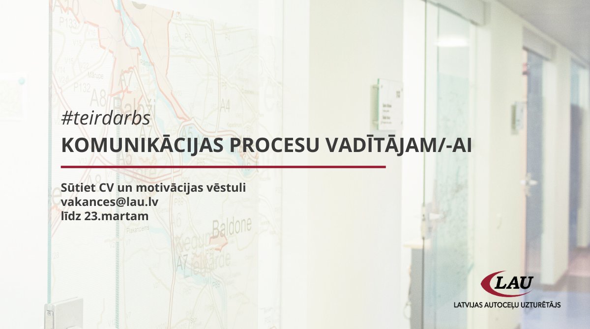 autoceli's tweet image. Aicinām pievienoties mūsu komandai!
Meklējam kolēģi - komunikācijas procesu vadītāju.
Vairāk informācija: lau.lv/vakances
#vakances #teirdarbs