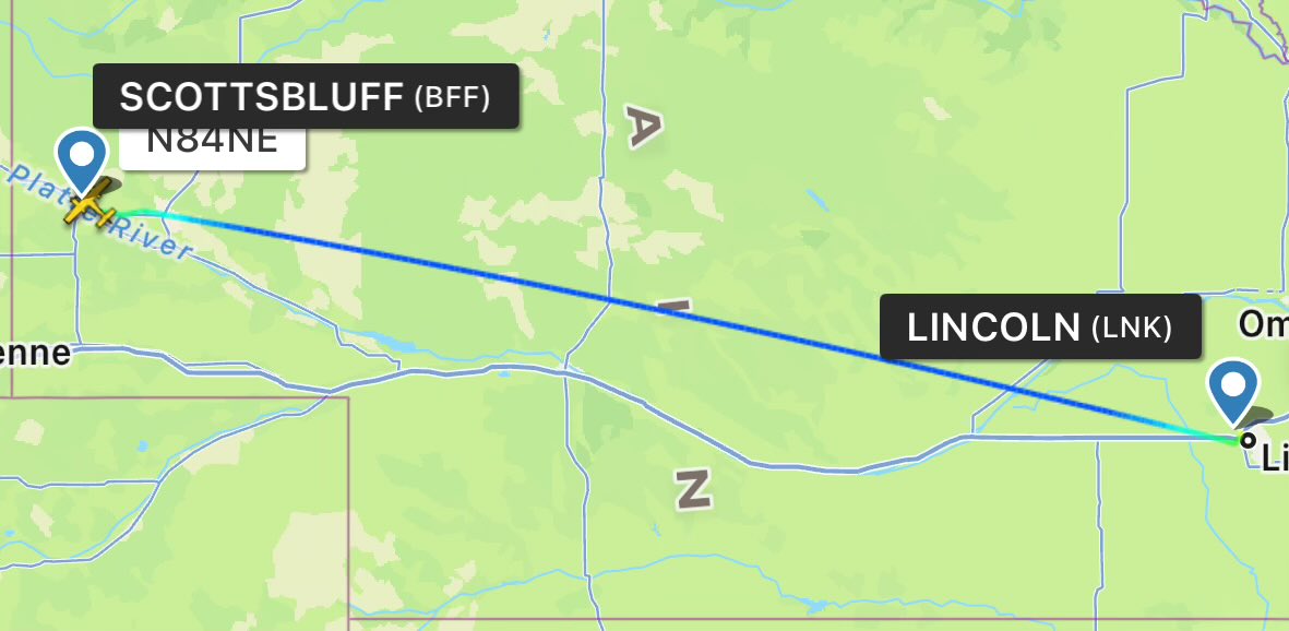 MidwestPlanes's tweet photo. The states plane flew from Lincoln, NE to Scottsbluff, NE 
Flight time: 106 minutes 
Approx flight cost: $4,066.16 https://t.co/x3JtZ4ZTx3