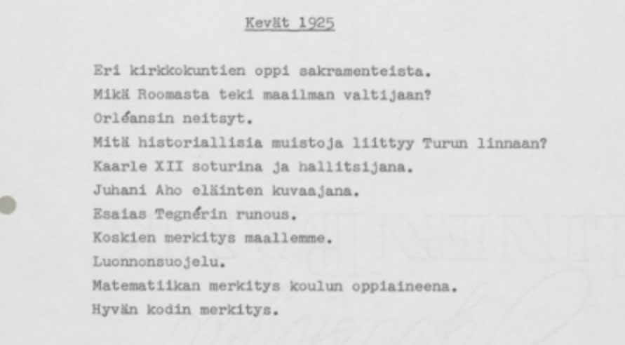 Kevään ylioppilaskirjoitukset alkavat huomenna äidinkielen kokeella.

Tässä ovat äidinkielen ylioppilaskokeen otsikot keväältä 1925.