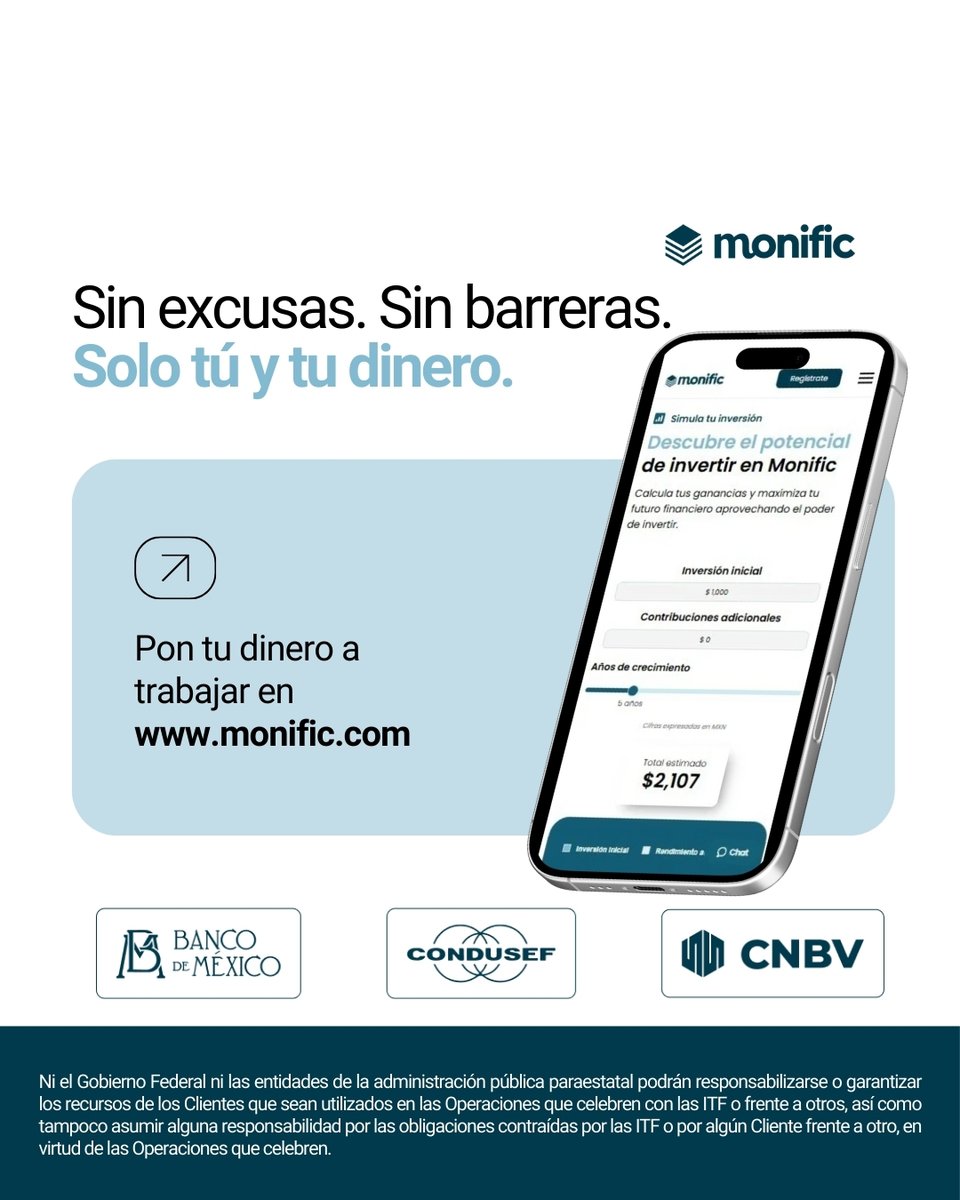 💜 Con Monific, invierte desde $1,000 MXN en bienes raíces, sin trámites y con hasta 18.75% de rendimiento fijo anual. 🏠🚀
.
.
.
#InvertirSinBarreras #DineroParaTodos #Monific #FinanzasParaTodos #100Digital