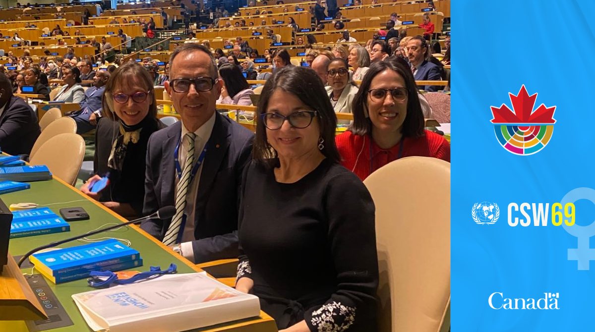 CanadaONU's tweet photo. La #CCF69 commence ! La cérémonie d'ouverture montre le chemin parcouru, mais aussi ce qui est nécessaire pour atteindre l’#ÉgalitéDesGenres. Nous devons nous unir pour faire de l’égalité des genres une réalité pour tous et toutes. https://t.co/vghlZzmXxL