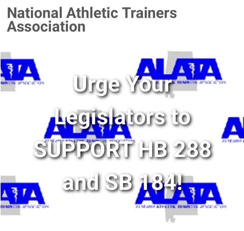 ALATA_Inc's tweet photo. You should be receiving an email from NATA about our legislative efforts! It takes just a few seconds and a couple of clicks to send an email to your legislator in support of HB288 and SB184! Be sure to check your spam.

https://t.co/0VISu2M74u https://t.co/IsUwZPsLHK