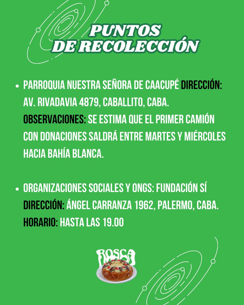 somosrosca's tweet photo. Se están realizando numerosas colectas de donaciones para Bahía Blanca. El temporal de la semana pasada dejó a miles de familias afectadas por las inundaciones. 

A continuación compartimos distintos puntos de recolección para que puedas acercar lo que tengas y puedas. 

Rosca https://t.co/fWLyUAImB6