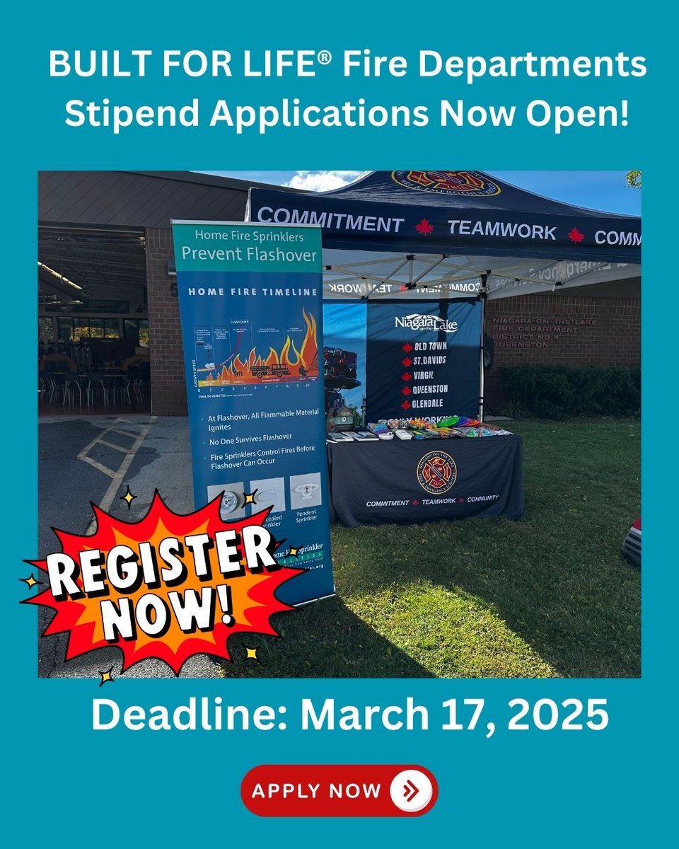 Time's running out! Apply for your $750 outreach stipend.

Fire departments: HFSC Canada is providing 15 $750 stipends for community outreach. Fund educational content, sprinkler displays, social media, and more. Deadline is March 17. Apply here: buff.ly/1xhFqm2