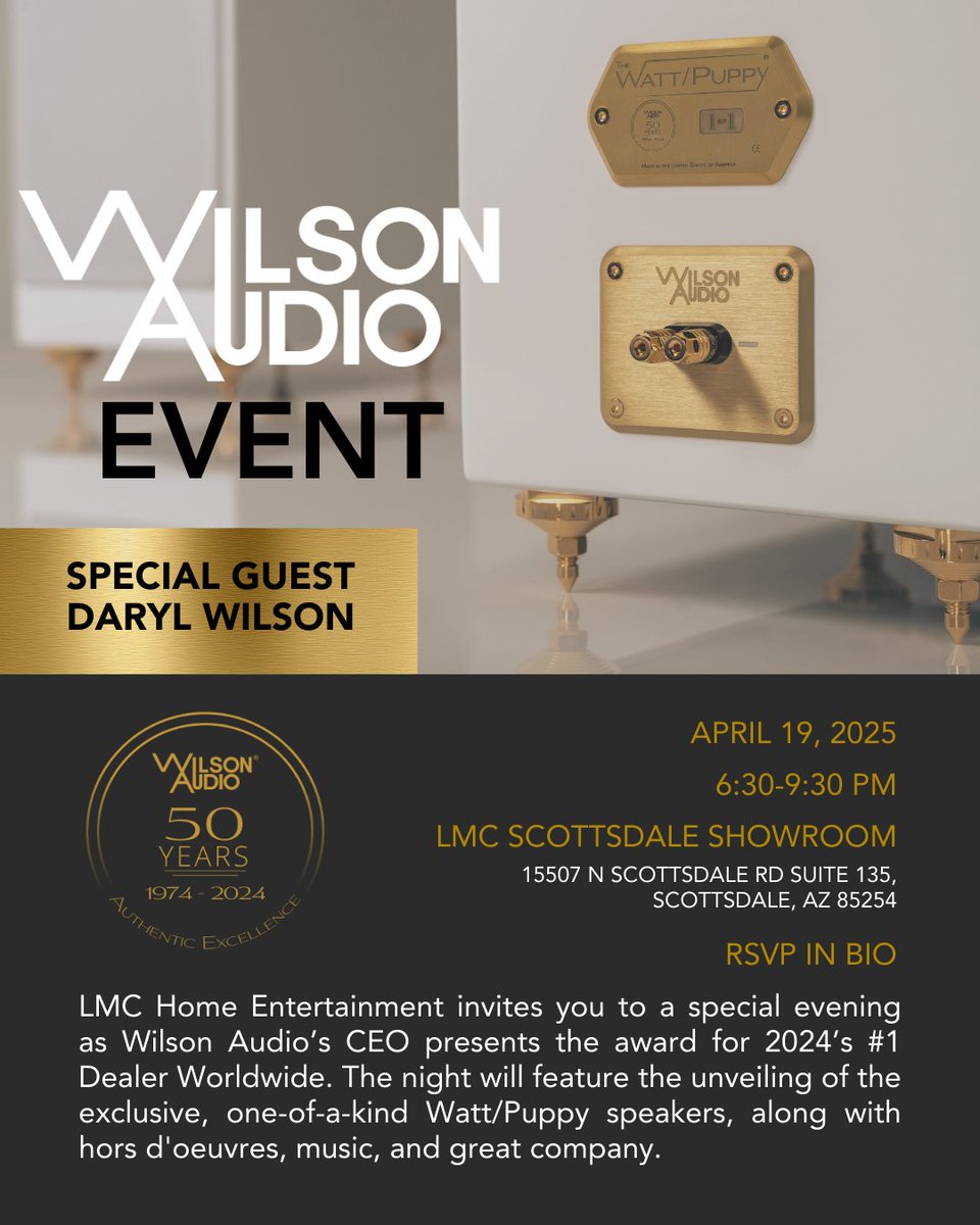 🏆Join LMC and Wilson Audio for a night dedicated to celebrating success and passion in the high-fidelity audio industry.
✨RSVP via the link in our bio
.
.
.
#lmchomeentertainment #wilsonaudio #hifi #wattpuppy #scottsdaleevent #hifievent #hifishow #hifiaudio #award <a href="/WilsonAudio/">Wilson Audio</a>