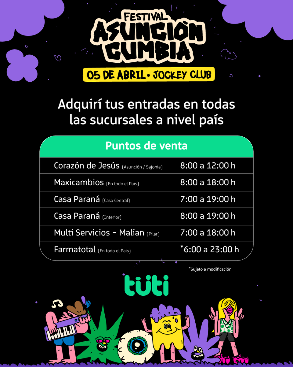 One Entertainment (@1oneent) on Twitter photo TODO PARAGUAY BAILA CUMBIA 💫 Estés donde estés, podés comprar tus entradas en estos puntos de venta de <a href="/tuti_py/">tuti</a>
💳📷 Recordá que con tu tarjeta de crédito <a href="/BancoGNBpy/">Banco GNB Paraguay</a> podés comprar hasta en 10 cuotas sin intereses.
Producen <a href="/1oneent/">One Entertainment</a> <a href="/RPMparaguay/">RPM Producciones</a> TODO PARAGUAY BAILA CUMBIA 💫 Estés donde estés, podés comprar tus entradas en estos puntos de venta de <a href="/tuti_py/">tuti</a>
💳📷 Recordá que con tu tarjeta de crédito <a href="/BancoGNBpy/">Banco GNB Paraguay</a> podés comprar hasta en 10 cuotas sin intereses.
Producen <a href="/1oneent/">One Entertainment</a> <a href="/RPMparaguay/">RPM Producciones</a>