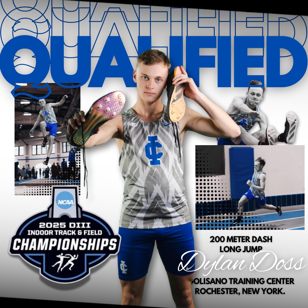 𝐍𝐂𝐀𝐀 𝐈𝐍𝐃𝐎𝐎𝐑 𝐐𝐔𝐀𝐋𝐈𝐅𝐈𝐄𝐑❕

(SO) Dylan Doss will be headed to Rochester, New York this weekend for the 2025 NCAA DIII Indoor Championships. 

Dylan will be competing in both the 200 Meter Dash and Long Jump❕

#ICTF | #RiseAsONE