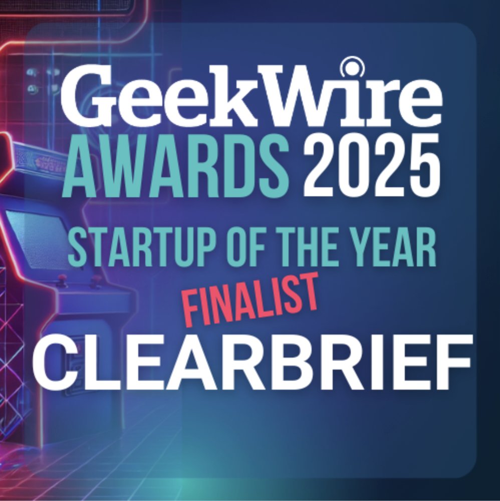 Clearbriefai's tweet photo. We're excited to announce that Clearbrief is a finalist for Startup of the Year at the 2025 @ GeekWire Awards! 🏆 Past winners of Startup of the Year include @Redfin, @Tableau, @Auth0, @Smartsheet, and @Remitly.

Please vote for Clearbrief here until 3/23: https://t.co/FTnttlyx4g https://t.co/PN7VCHmgE5