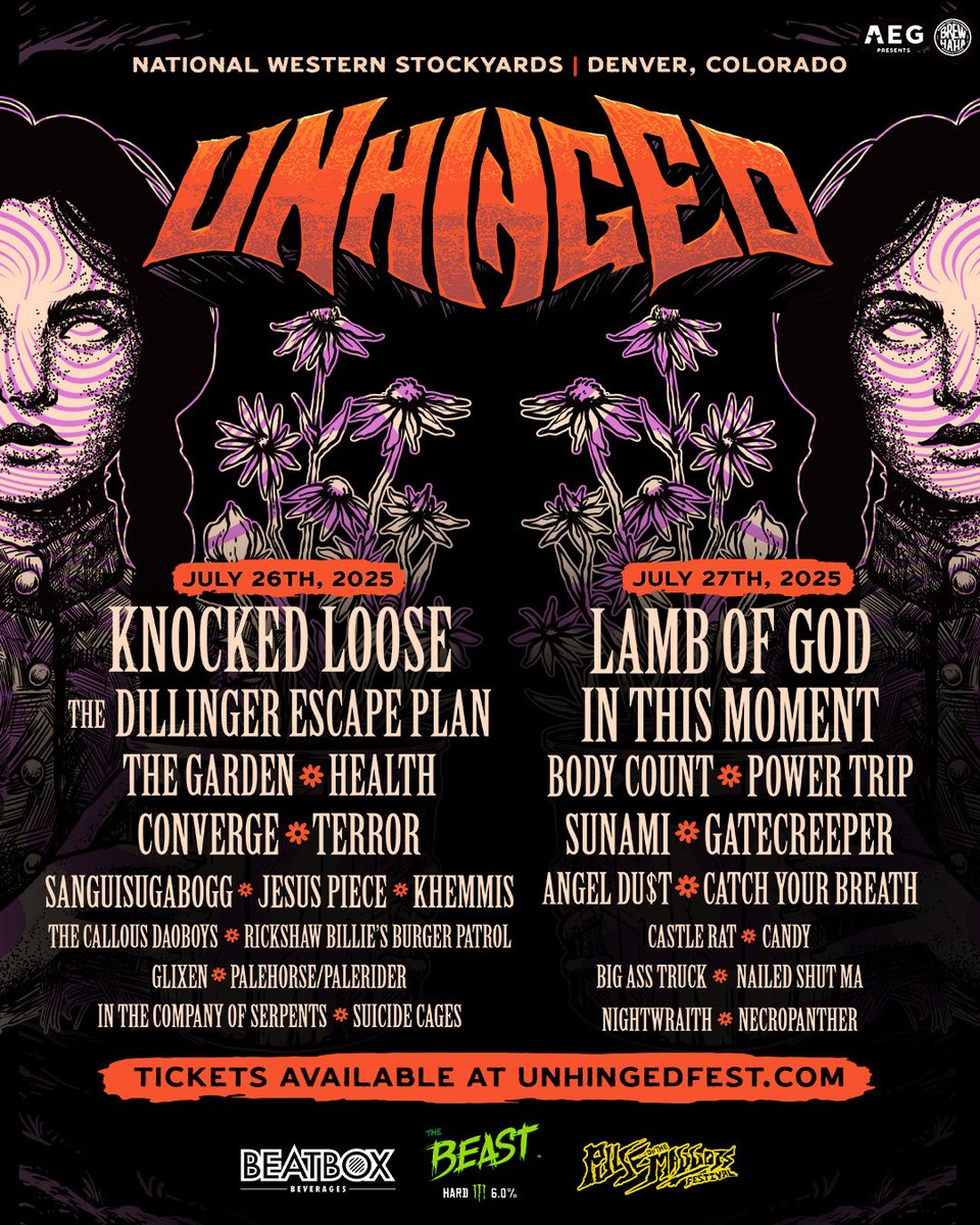 Denver! We’re so excited to be playing UNHINGED FEST on Saturday, July 26th 🤘🏻 Artist pre-sales begin on Wednesday if you use the code “UNHINGED303” and all general tickets go on sale this Friday!