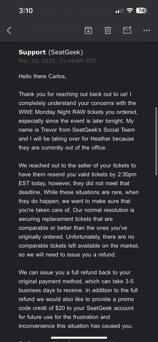 cortesbybobby's tweet photo. Paid for my #WWERaw ticket, had it in my wallet, then @SeatGeek took it away a day before the event—just to resell it for DOUBLE the price. Now they won’t replace it even though tickets are available. How is this legal? @WWE, this is a scam. Fix it! #Fraud #Unacceptable https://t.co/rrpDgB2txT