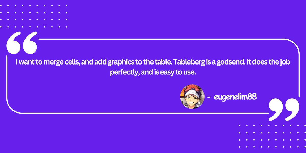 Another day, another stellar review for Tableberg. 

Get a glimpse yourself now: wordpress.org/plugins/tableb…

#wordpress #plugins #tablebuilder