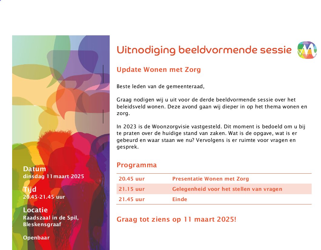 raadmolenlanden's tweet image. Beeldvormende sessie 11 maart om 20.45 uur in de raadzaal in De Spil in Bleskensgraaf - Update Wonen met zorg. In 2023 heeft de gemeenteraad de woonzorgvisie vastgesteld. Op deze avond praat het college de raad bij over de huidige stand van zaken.