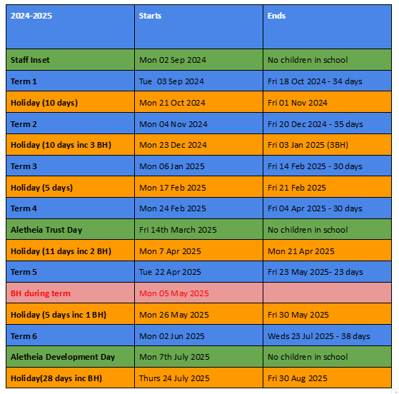 Please see the amended term dates for 2024 - 2025 below.
Thank you