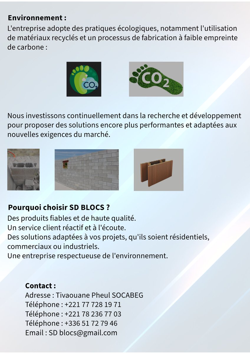 Sd_blocs's tweet photo. "SD BLOCS est une usine spécialisée dans la fabrication et la vente de parpaings, et blocs de béton de haute qualité. 
Grâce à un savoir-faire éprouvé et des équipements modernes, nous offrons des solutions durables et solides pour tous vos projets de construction." https://t.co/BG2iAFa81c