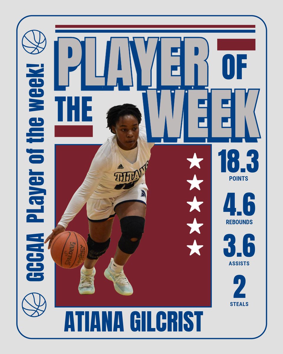 🚨🔥 PLAYER OF THE WEEK ALERT! 🔥🚨
Shoutout to our very own Lady Titan, Atiana Gilcrist, for being named GCAA Player of the Week! 💪🏀
She’s been putting in WORK, and it’s showing on the court!
#LeadTheCharge #CGTCTitans