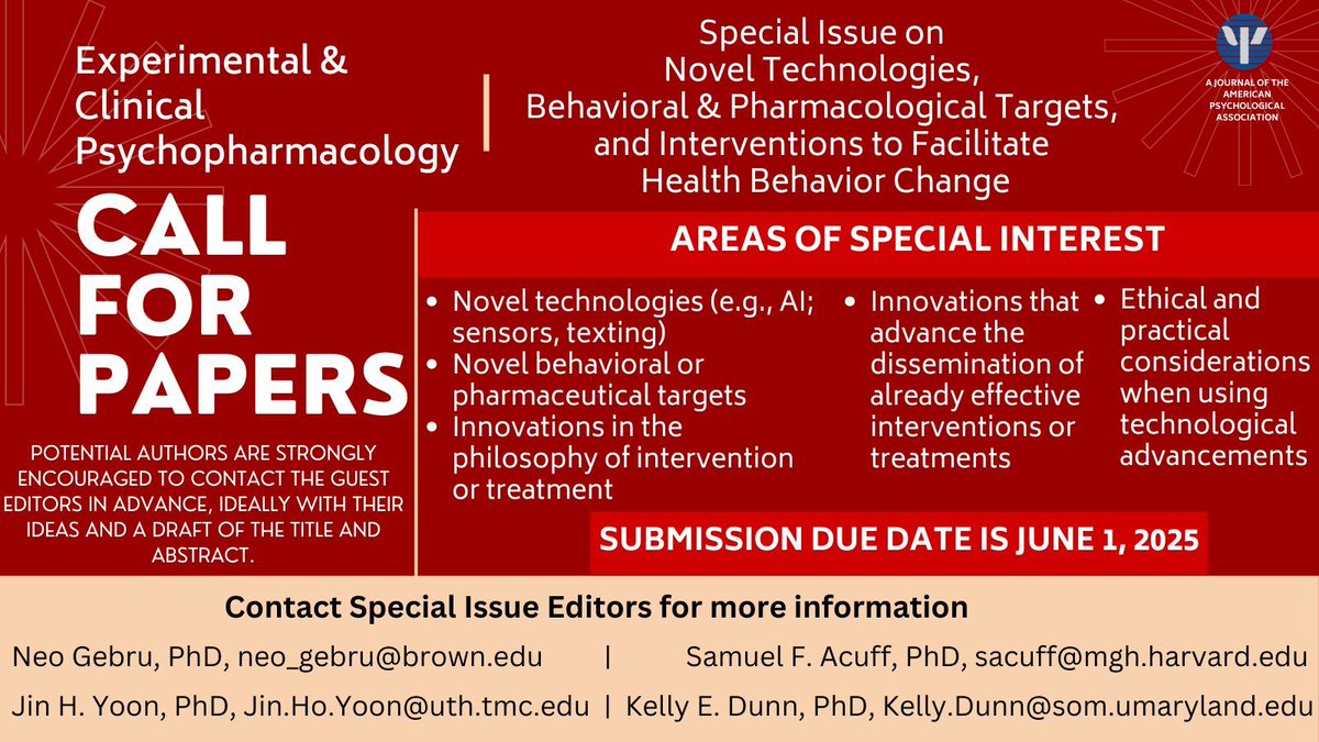 Time is running out to submit to this special issue! Send us your novel and innovative papers! <a href="/ECP_editor/">Kelly@ECP</a> invites papers on technologies, behavioral/pharmaceutical  targets, interventions and deployments, and ethical/practical considerations.  buff.ly/RVQaV24
