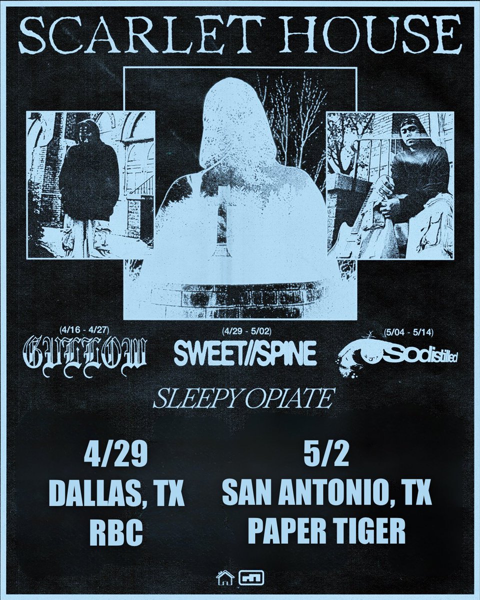 RestlessShows's tweet photo. 🚨 NEW SWAG 🚨

@scarlethouse_ , @SWEET_SPINE &amp; sleepy opiate april 29th at @RBCdeepellum 

@scarlethouse_ @SWEET_SPINE &amp; sleepy opiate may 2nd at @papertigersa 

tickets available this wednesday at 10 am ✨✨✨✨✨ https://t.co/bVxzBHCzby