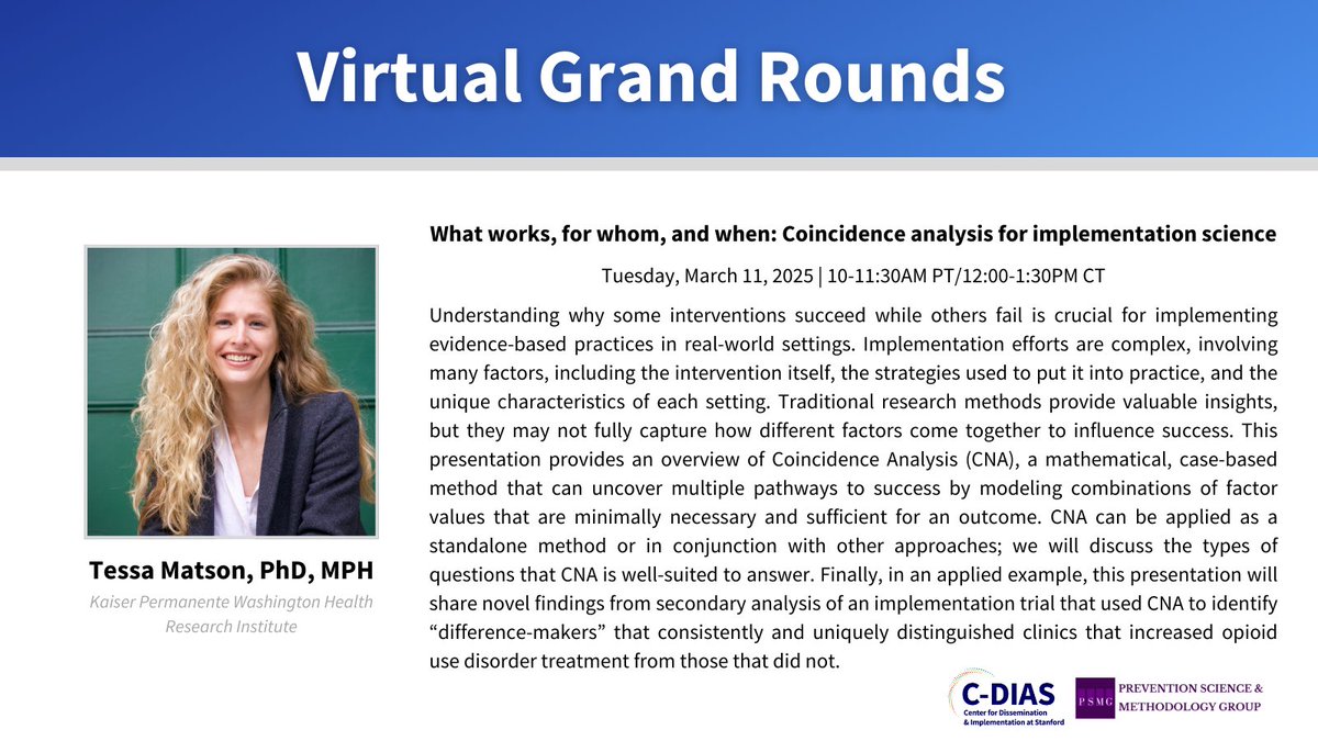 NU_PSMG's tweet photo. ๐
Join us tomorrow, March 11, to hear @tessamatson of @KPWaResearch provide an overview of Coincidence Analysis, a mathematical, case-based method that can uncover multiple pathways to success.
Become a #PSMG member: https://t.co/snEn3JDnLW! https://t.co/7ibPWhgOOJ