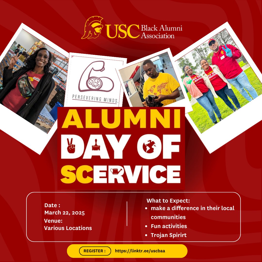 Saturday, March 22, #USCBAA is partnering w/ Persevering Minds to build &amp; deliver relief boxes for residents impacted by the Eaton wildfires for USC Alumni Day of SCervice. Register here --&gt;  linktr.ee/uscbaa #USCBAA #USCBAA #FightOn #USCAlumni #AlumniDayofSCervice