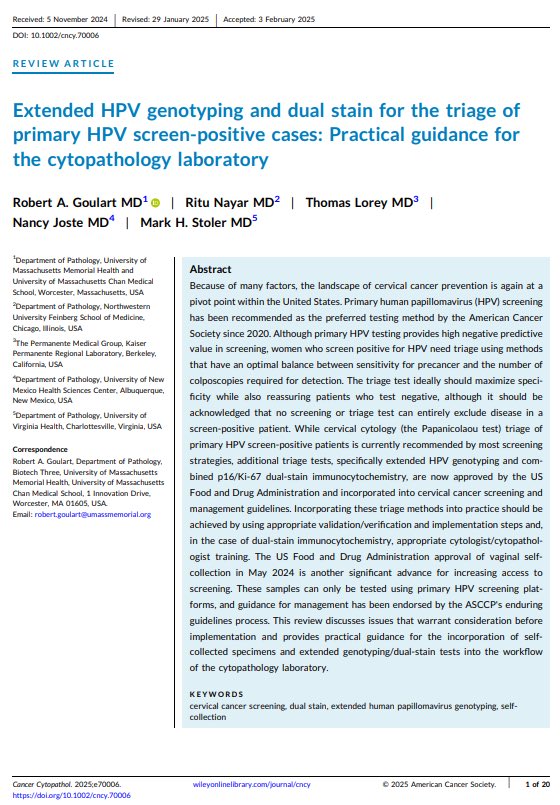 Ritu Nayar, MD (@nayarritu) on Twitter photo Extended HPV Genotyping and Dual Stain for triage of primary HPV screen-positive cases: Practical guidance for the cytopathology laboratory. Work done by the ACS Cervical Cancer Roundtableās Laboratory Infrastructure Workgroup. <a href="/CancerCytopath/">Cancer Cytopathology</a> <a href="/cytopathology/">Cytopathology.org</a> <a href="/cervicalRT/">ACS National Roundtable on Cervical Cancer</a> Extended HPV Genotyping and Dual Stain for triage of primary HPV screen-positive cases: Practical guidance for the cytopathology laboratory. Work done by the ACS Cervical Cancer Roundtableās Laboratory Infrastructure Workgroup. <a href="/CancerCytopath/">Cancer Cytopathology</a> <a href="/cytopathology/">Cytopathology.org</a> <a href="/cervicalRT/">ACS National Roundtable on Cervical Cancer</a>