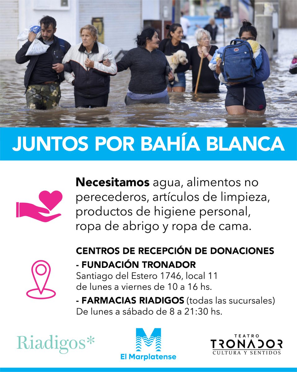 🫶 JUNTOS POR BAHÍA BLANCA 💙

El sur de la provincia está atravesando un momento de dolor e incertidumbre tras el violento temporal que azotó Bahía Blanca en la madrugada del viernes. 16 vidas se apagaron, más de 1.000 personas tuvieron que dejar sus hogares y cientos aún buscan