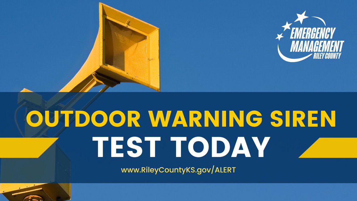 RileyCountyEMFD's tweet image. 3/10/2025 @ 10:30 AM - OUTDOOR WARNING SIREN TEST TEST TEST

Emergency Management will conduct a test of the outdoor warning sirens in Riley County today at 10:30 AM.

The regularly scheduled test happens the first Monday of each month, weather permitting.