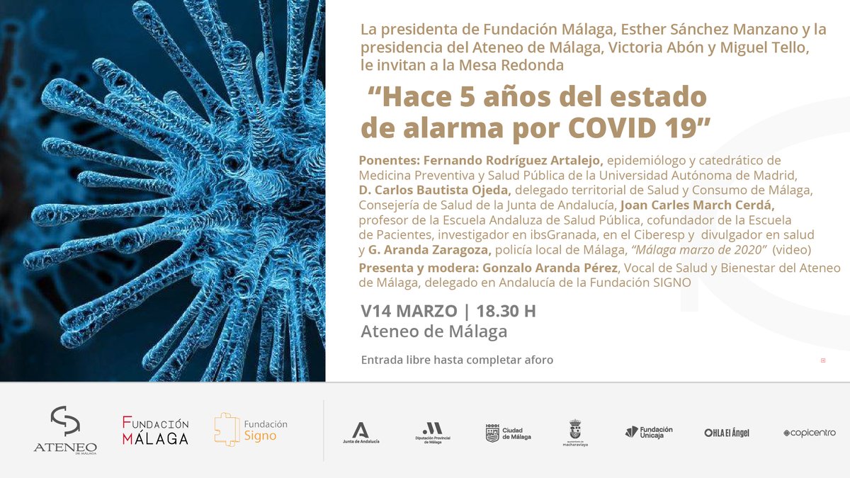 fundacionsigno's tweet photo. #NoticiaSigno | Responsables de instituciones gestoras reflexionan sobre el #EstadoDeAlarma durante el #COVID-19
📍Viernes 14/03 18:30 @ateneomalaga
🤔Reflexión sobre 100 días y análisis de las consecuencias
🎫 Entrada libre hasta completar aforo
https://t.co/rl7aM0EKlz https://t.co/e7PDe7Kv4X