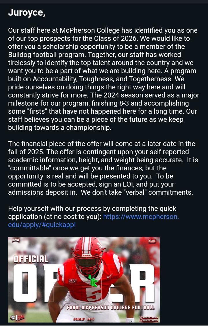 Juroyce Wiggins (@juroycewiggins4) on Twitter photo After a great conversation with <a href="/CoachLeppke/">Mitch Leppke</a> <a href="/CoachKRocheford/">Kenton Rocheford</a> I HAVE RECEIVED MY FIRST OFFER <a href="/CoachJimmerson/">Antwain Jimmerson</a> <a href="/Que_Overton/">Marquise Overton</a> <a href="/DeweydogzJM/">Jason Muninger</a> After a great conversation with <a href="/CoachLeppke/">Mitch Leppke</a> <a href="/CoachKRocheford/">Kenton Rocheford</a> I HAVE RECEIVED MY FIRST OFFER <a href="/CoachJimmerson/">Antwain Jimmerson</a> <a href="/Que_Overton/">Marquise Overton</a> <a href="/DeweydogzJM/">Jason Muninger</a>