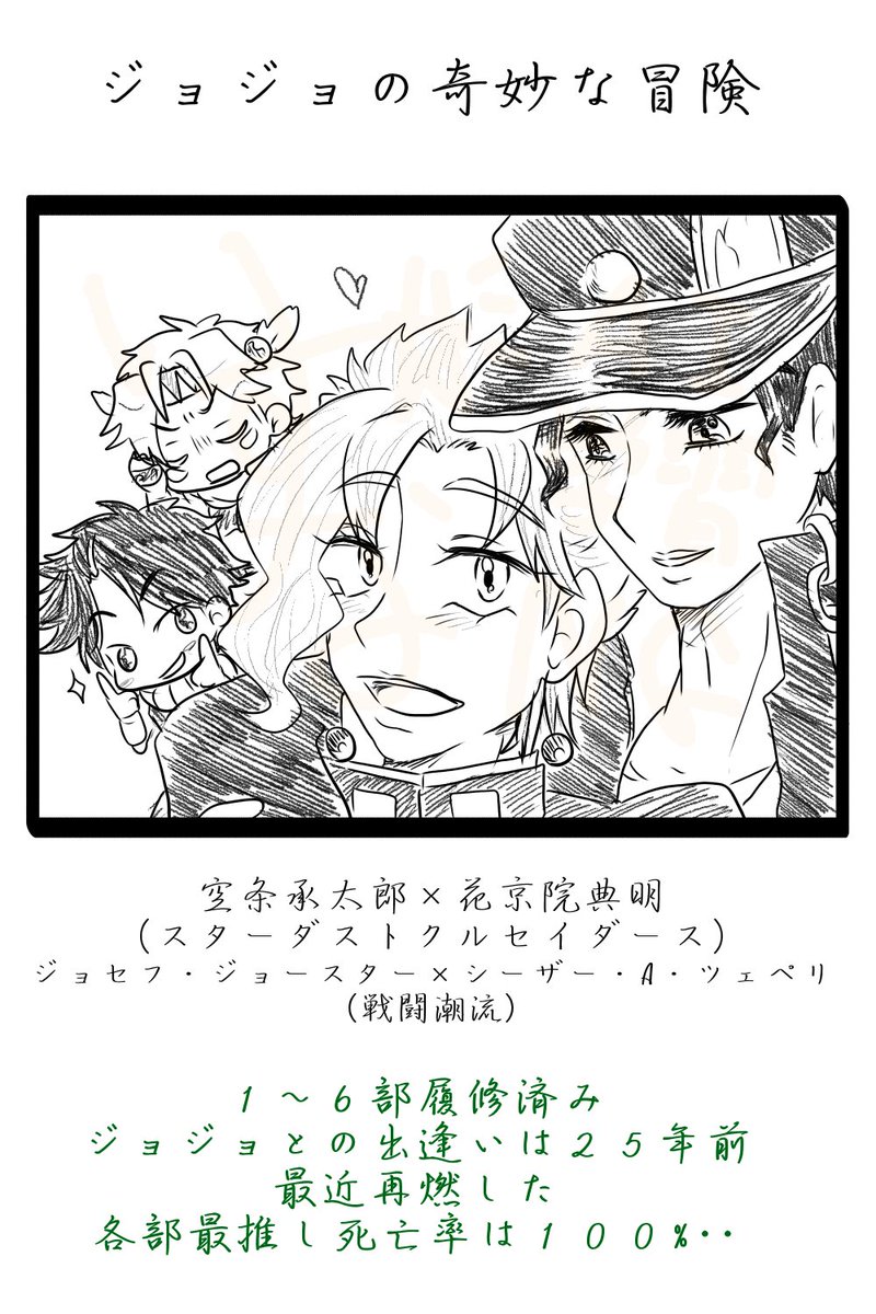 c_hart_c's tweet image. ョョとててに狂ってる光の腐女です
基本的には腐ってる固定厨
自ら発信する取り扱いCPは画像参照↓
(メインは︎🌟🍒と🧲⚰️)

推しの幸せを願ってるので、家族パロとか現パロとか、明るめなのが多いです