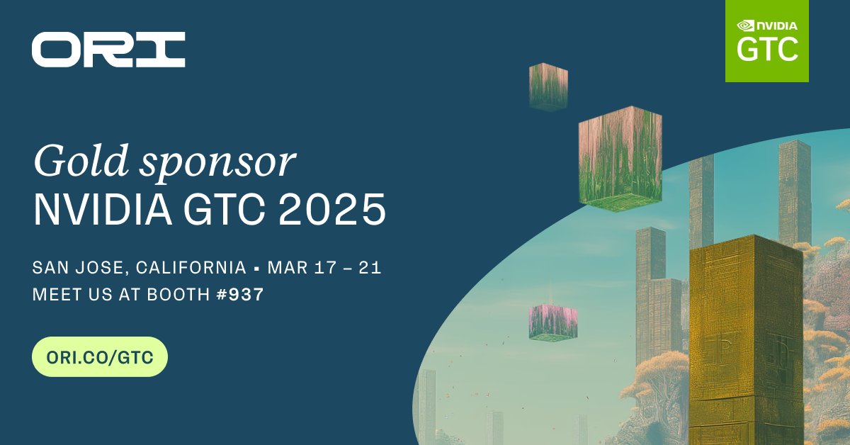 origlobalcloud's tweet image. We’re thrilled to be a Gold Sponsor of NVIDIA GTC 2025. Stop by Booth # 937 to learn everything about Ori’s end-to-end AI cloud infrastructure and see what we’ve in store for the AI community.
Schedule a meeting with our team ori.co/gtc